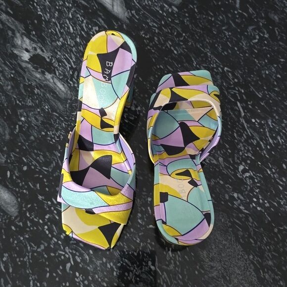 BRAND NEW BAMBOO UNTOLD 21 1960s STAINED GLASS SQUARE TOE MULE HEELS SANDAL - Picture 5 of 16